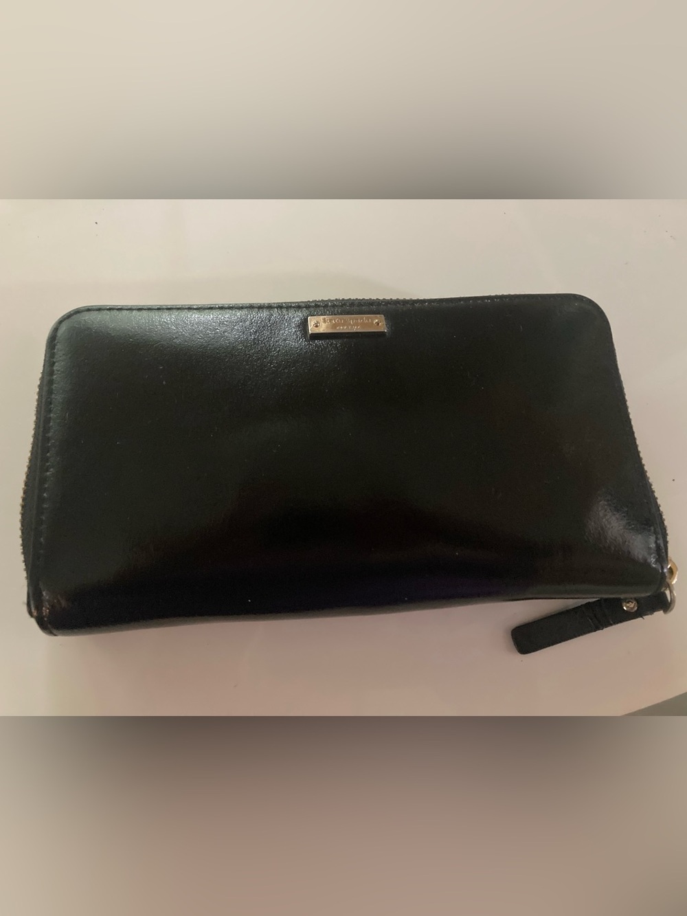 Kate Spade zip-around wallet, black patent leather